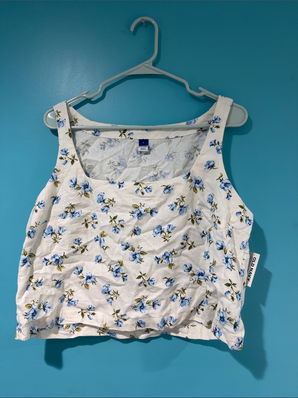 Old Navy White Crop Tank with Blue Floral Print